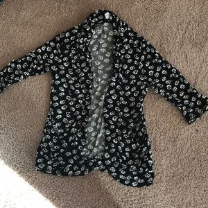 Forever21 Black/white Floral 3/4 Sleeve Cardigan